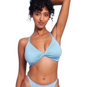 Wild Fable Womens Size D/DD (8-10) Blue Lurex Twist-Front Bralette Bikini Top